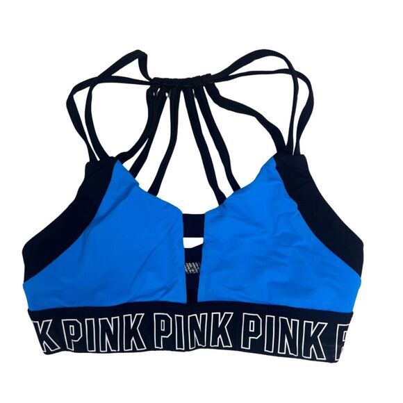 Pink Electric Blue & Black Ultimate Unlined Racerback Strappy Sports Bra‎ Sz SM - Picture 1 of 6